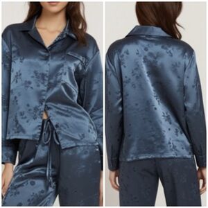80s 90s Vintage Jones New York Silky Satin Feel Blue Floral Intimates Pyjama Set